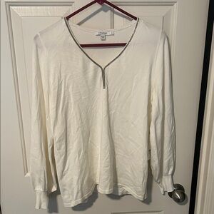Chico's Cream Long Sleeve Blouse with Gray Trim